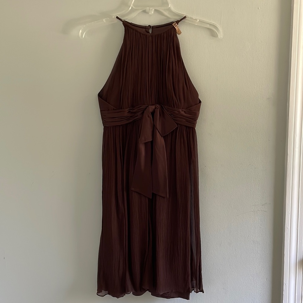 Maggy London Silk Brown Halter Keyhole Neckline Dress
